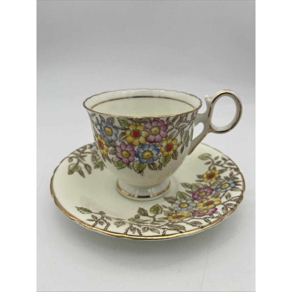 1928 Delphine China Tea Cup & Saucer-full size-mixed floral